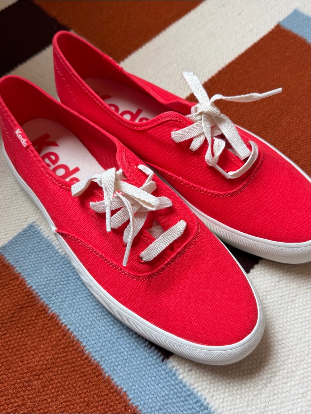 Keds Red Canvas Low-Top Sneakers with White Laces